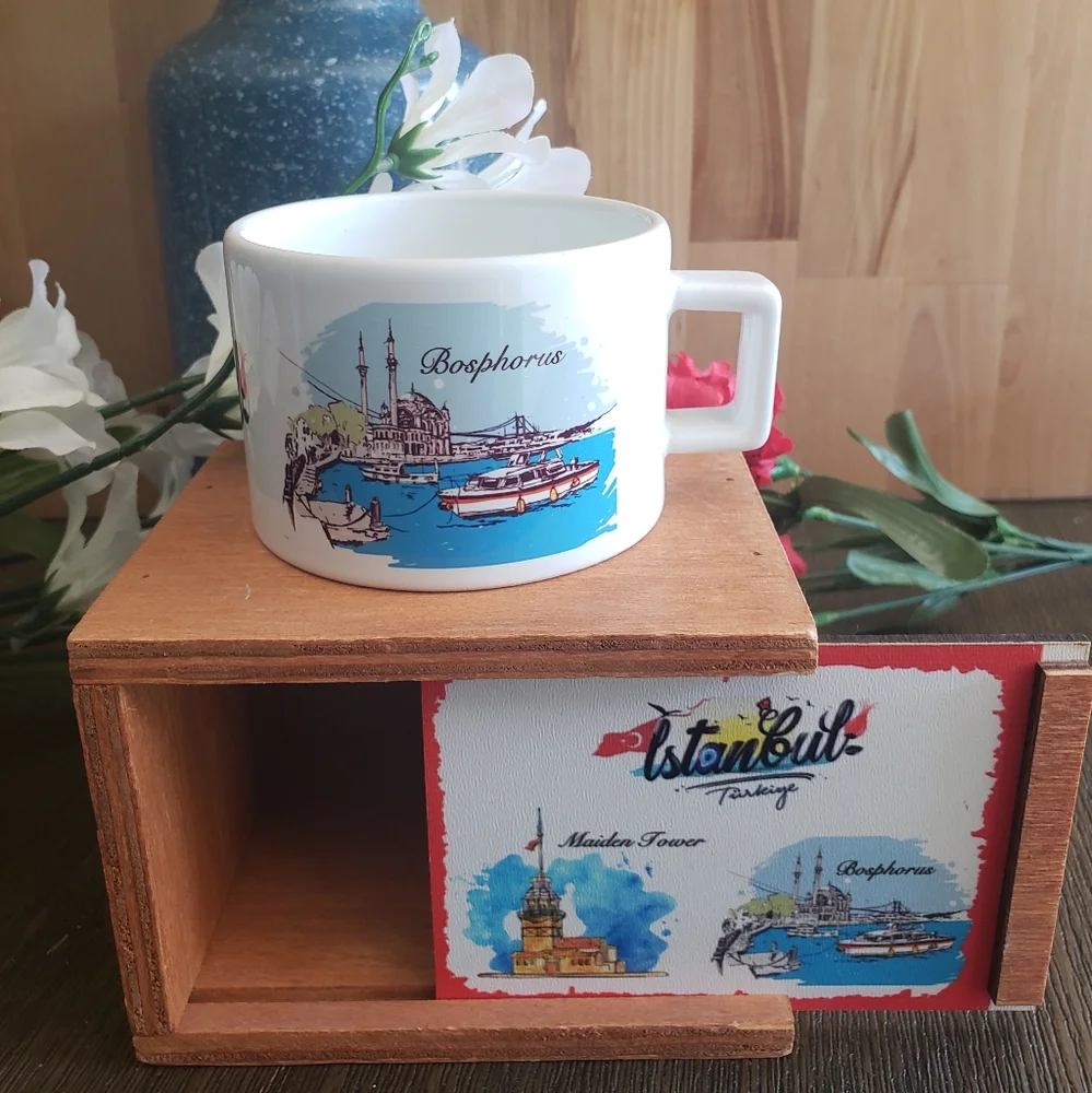 Porcelain Cup with Box Handmade Istanbul Turkey